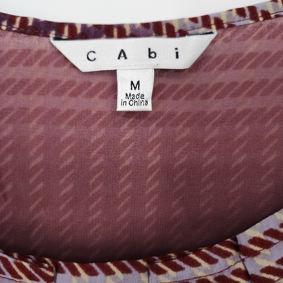 CAbi Womens Camisole Top Size M Maroon Oxblood Houndstooth Chiffon Flowy - Picture 6 of 8